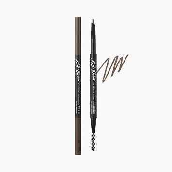 CLIO Kill Brow Auto - Lápiz duro para cejas, doble extremo, de larga duración, impermeable, resistente a las manchas, cepillo de carrete, afilador (02 marrón claro)