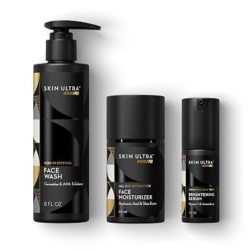 MANSCAPED® Skin Ultra™ Régimen Diario - Esenciales de Rutina de Cuidado de la Piel para Hombres con Limpiador Facial, Hidratante Facial y Suero Iluminador Formulado con un Complejo de Ceramidas para