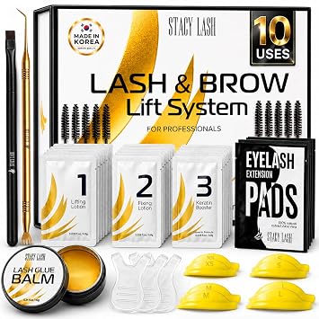 Stacy Lash Kit coreano de levantamiento de pestañas, 10 juegos de pestañas permanentes y laminación de cejas para bricolaje en el hogar y uso profesional, escudos de silicona, almohadillas para ojos