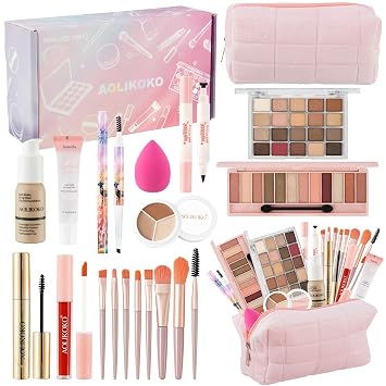 Kit de maquillaje todo en uno para adolescentes y principiantes, juego de regalo de belleza para viajes con base, sombra de ojos, lápiz labial, delineador de ojos, rímel