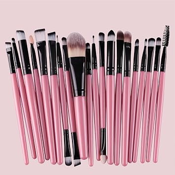 20 Piece Makeup Brush Set, Pink, with Foundation, Eyeshadow, Concealer, Lip, Mascara, and Eyebrow Brushes
