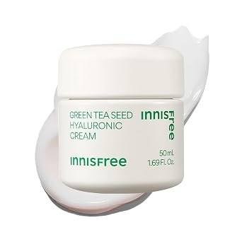 Innisfree Crema de ácido hialurónico de semilla de té verde con complejo potenciador de la barrera cutánea y ceramida, hidratante coreano para el rostro disponible en sets y jumbo
