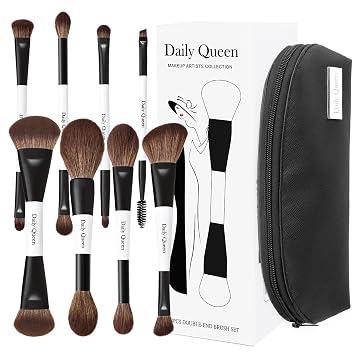 Juego de brochas de maquillaje portátiles, 8 piezas de correctores de polvo Kabuki duales, sombras de ojos, delineador de ojos, contorno de cejas, pinceles para mezclar ojos (8 en 16 pinceles con bolsa impermeable)