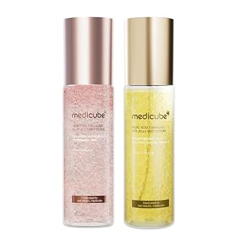 medicube Jelly Mist Serum Duo: Colágeno PDRN Rosa y Ácido Kójico Cúrcuma Oro Jelly Mist | Mezcla y Combina Hidratación, Calmante y Cuidado Radiante