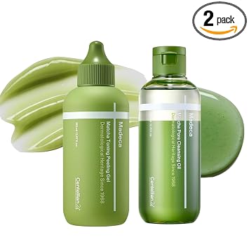 CENTELLIAN 24 Madeca Matcha Double Cleanse Set - Aceite limpiador 6.76 onzas líquidas + gel pelador tonificante 5.07 onzas líquidas, cuidado de poros de baja irritación, control de sebo y puntos negros, paquete coreano para el cuidado de la piel