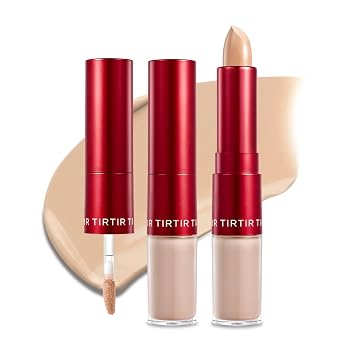 TIRTIR Glide&Hide Corrector Difuminador - Textura cremosa, Oculta ojeras y arrugas, Fórmula dual (punta líquida y barra de bálsamo), Uso de larga duración, Maquillaje coreano, #4.5N, 0.28 oz