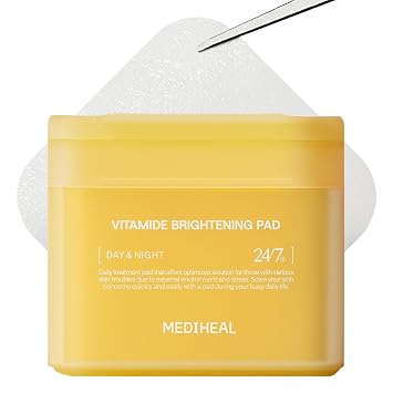 MEDIHEAL Almohadillas de Tóner [Vitamide] – Almohadilla que aumenta el resplandor para una piel clara e iluminada – Contiene niacinamida y espino amarillo – Cuidado de imperfecciones, tonificación de