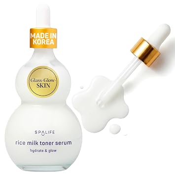 SpaLife Suero de arroz coreano infundido con ácido hialurónico | K Beauty Suero clarificador de avena y arroz para la cara | Piel de vidrio de rápida absorción para piel coreana para piel seca