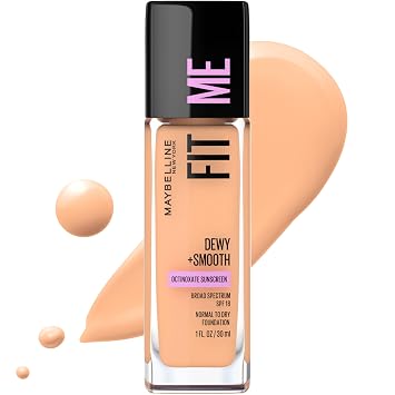 Maybelline Fit Me Dewy + Smooth Liquid Foundation Maquillaje, color beige pulido, 1 unidad (el embalaje puede variar)