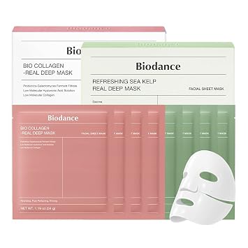 BIODANCE Clear Glow Mask Duo: Bio Collagen & Sea Kelp Real Deep Mask, Set de mascarillas de gel para piel de cristal, pluming, calmante, juego de cuidado de la piel coreano, cuidado de la piel coreano, juego de máscara facial