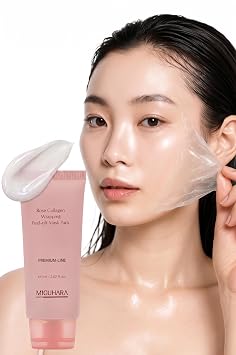 MIGUHARA - Mascarilla de colágeno con rosa, minimizador de poros y brillo de piel de cristal, mascarilla coreana vegana con extracto de flor de rosa centífolia francesa, cuidado reafirmante y sin brillo, 2.02 onzas líquidas