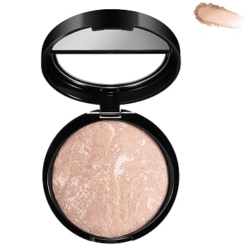 Polvo fijador de maquillaje horneado con mármol, acabado luminoso, base de maquillaje impermeable a prueba de sudor, 24 horas, sin transferencia, sin manchas, con control de aceite, base de