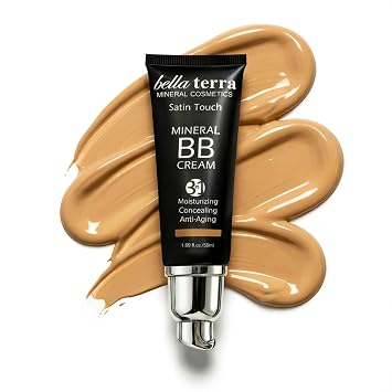 Bellaterra Cosmetics BB Cream - Hidratante tintado y maquillaje de base mineral, mediano 104, ligero, sin aceite, cobertura construible, acabado mate, corrector antienvejecimiento, belleza limpia, 1.69 onzas