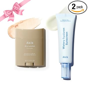 Abib Airy&Watery Sun Care Duo, SPF50+ Dúo de amplio espectro, control de aceite y protector solar hidratante, sin fundición blanca, protector solar coreano ligero, 2 unidades