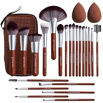 BS-MALL Juego de 22 brochas de maquillaje profesional con 2 esponjas y estuche EVA, suaves para viajes, base de colorete, corrector de sombra de ojos, kit de brochas de maquillaje multiusos para uso