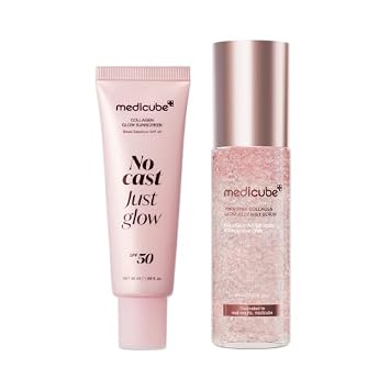 medicube PDRN Mist Mini & Sunscreen Duo: suero de gelatina rosa mini y protector solar de colágeno sin fundición SPF 50 | Hidrata, protege y aumenta el brillo para una piel de aspecto húmedo | Cuidado