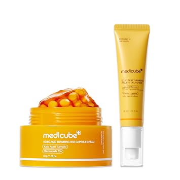 medicube Dúo iluminador e hidratación de ácido kójico: Crema de cápsula de ácido kójico y suero de gel para ojos | Cuidado radiante durante todo el día para ojos y cara | Cuidado calmante e hidratante