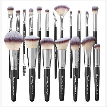 Bueart Design 19 piezas Juego de brochas de maquillaje ULTRA SUAVE con etiqueta negra Incluye brocha grande para polvo, brocha plana para base, brocha para mezcla, rubor, contorno facial, correctores