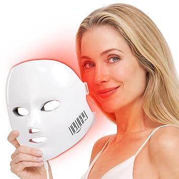 NEWKEY - Máscara de terapia de luz roja para cara, antienvejecimiento, 4D, uso doméstico, 7 colores, máscara facial LED, terapia de luz azul para el acné, 150 LED, fotón, cuidado de la piel, máscara LED para el acné, reducción de arrugas, enchufe