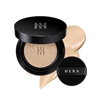 HERA BLACK CUSHION FOUNDATION 0.55 oz 23W1 Arena BEIGE, cobertura ligera para construir, fórmula hidratante, acabado satinado suave similar a la piel, maquillaje coreano de larga duración