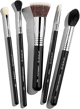 Sigma Beauty Juego de brochas de maquillaje más deseado – Juego de 5 brochas de maquillaje favoritas para base, iluminador, sombra de ojos, delineador de lápiz y mezcla (5 piezas)