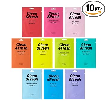 EUNYUL Clean & Fresh - Juego de mascarillas faciales coreanas, paquete de 10 unidades, 0.74 onzas líquidas cada una, paquete variado para el cuidado diario de la piel