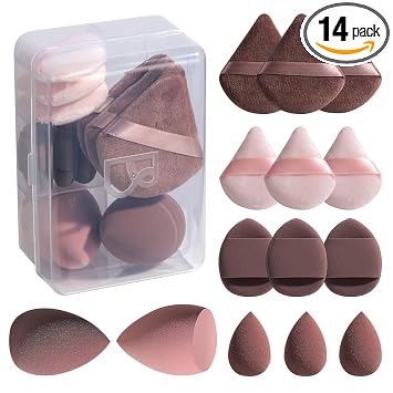 Juego de esponjas para maquillaje BS-MALL Triángulo Puff 14 piezas para líquido, crema y polvo, esponjas de maquillaje multicolores y esponja de maquillaje mini (D-Café)