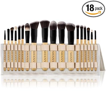 SHANY Artisan's Easel Bamboo – Colección Elite Cosmetics Brush – Juego completo de brochas de maquillaje Kabuki con soporte de cepillo convertible de pie – Bambú – 18 piezas