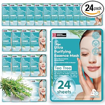 Innerest Original Derma Beauty - Mascarillas de colágeno de 24 unidades ultra purificantes de árbol de té, máscara facial para el cuidado de la piel, juego de mascarillas coreanas para belleza y