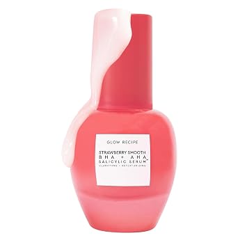 Glow Recipe Suero de ácido salicílico de fresa, suero coreano para acné BHA para imperfecciones, suero facial exfoliante AHA + BHA, minimizador de poros + suavizado de textura, ácido hialurónico + alantoína (1.0 fl oz)