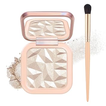 Mysense Paleta de maquillaje con iluminador facial con espejo y cepillo, iluminador facial en polvo brillante, acabado brillante brillante, brillo natural, iluminadores de maquillaje - Sun Glow