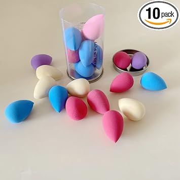 Mini esponja de maquillaje multicolor, 10 piezas, pequeña esponja de belleza, juego de licuadora para base, polvo, corrector y sombra de ojos