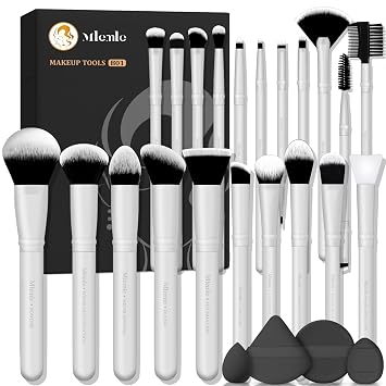 Mlemle - Juego de brochas de maquillaje profesional de 25 piezas, incluye base en polvo, rubor, correctores, sombras de ojos, 21 brochas de maquillaje y 2 esponjas de polvo, 2 esponjas de maquillaje