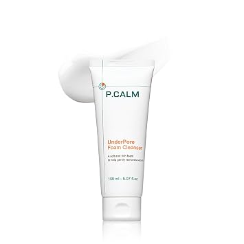 P.CALM Limpiador de espuma Underpore – Azuleno para limpieza profunda de poros, eliminación de puntos negros y puntos blancos, lavado facial vegano coreano para pieles sensibles (5.07 fl oz)