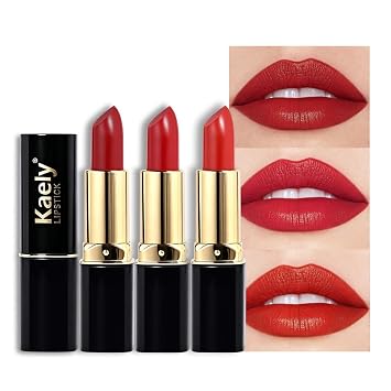 evpct - Juego de 3 lápices labiales mate color rojo rubí brillante oscuro para mujeres mayores