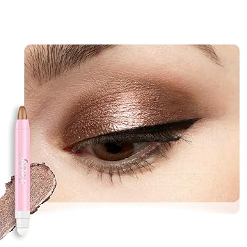 Barra de sombra de ojos brillante en crema 2en1 - Bronce, lápiz delineador de ojos, paleta de sombra de ojos, iluminador resistente al agua y de larga duración, a prueba de arrugas y resistente a