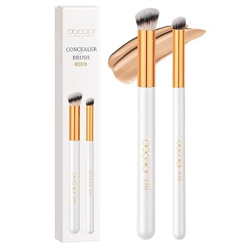 docolor Cepillo corrector, 2 brochas para corrector en ángulo, para debajo de los ojos, mini cepillo para contorno de nariz en ángulo para ocultar el ajuste de mezcla