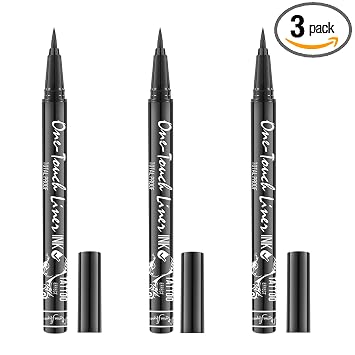 Paquete triple de bolígrafos delineador líquido hipoalergénicos aprobados para veganos, efecto tatuaje, secado rápido, impermeable, a prueba de manchas, de larga duración y punta de fieltro: belleza de precisión para mujeres (negro clásico)