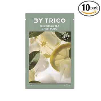 Máscara de hoja de té verde helado (paquete de 10), enfriamiento intensivo, desinflado, calmante. Máscara de hoja coreana, hoja de gasa certificada vegana con agua de té verde, extracto de
