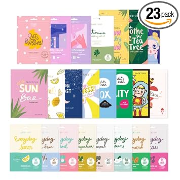 Facetory - Colección de 23 mascarillas faciales de belleza coreana para el cuidado de la piel | Mascarillas faciales coreanas naturales premium para todo tipo de piel - Sin sulfatos, sin parabenos (23
