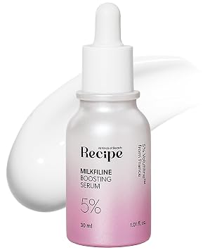 Recipe Milkfiline Boosting Ampolla – Suero facial que desafía la edad, calmante e hidratante con 5% de volufilina, niacinamida y ácido azelaico para piel opaca y seca, ligero, reafirmante cuidado de la piel coreano, 1.01 onzas líquidas