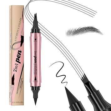 2024 - Lápiz de cejas Magic Microblading, delineador de ojos y lápiz de cejas 2 en 1 de doble punta con 4 puntas de tenedor, lápiz preciso para cejas naturales, duraderos e impermeables para mujeres