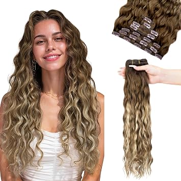 GOO GOO Extensiones de cabello humano real rizado con clip, 20 pulgadas