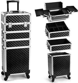 Yueieoun - Estuche Profesional de Maquillaje con Ruedas, Carro de Cosméticos, Estuche de Tren de Maquillaje, Carro de Cosmetología, Negro (Black Pro)