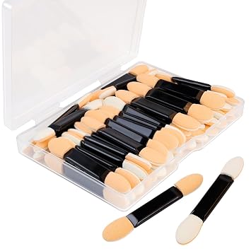 TKYPZY 50 aplicadores desechables de esponja de sombra de ojos de doble cara con contenedor, palitos aplicadores de maquillaje, pinceles de sombra de ojos, cepillo de sombra de ojos, negro