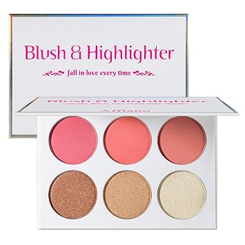 Blusher & Illuminator Highlighter & Bronzer Powder Contour Collection Set - 3 paletas de colorete y 3 resaltadores en polvo, perfecto para contornear y resaltar, vegano y libre de crueldad