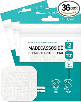 DERMAL Madecassoside - Almohadilla de control de imperfecciones, almohadilla de tóner coreana para mejorar las manchas y el tono con Centella Asiatica - Almohadillas cuadradas de gasa vegana Tencel
