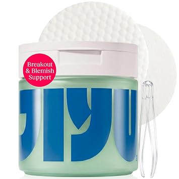 JIYU Almohadillas limpiadoras para el cuidado de la piel coreano para poros obstruidos, brotes y textura desigual de la piel, almohadillas exfoliantes faciales con ácido glicólico (AHA), ácido