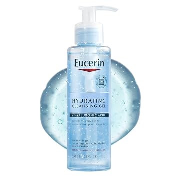 Eucerin Gel Limpiador Hidratante, Jabón de Cara Diario y Removedor de Maquillaje Formulado con Ácido Hialurónico, Botella de 6.8 Fl Oz