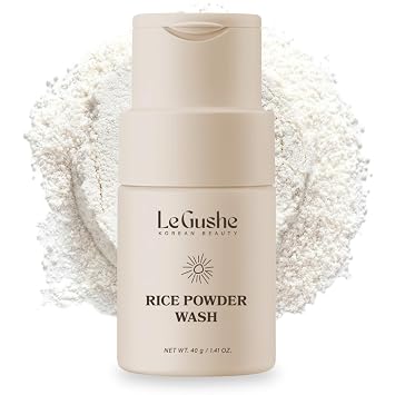 LE GUSHE Limpiador facial de arroz 2026 para exfoliación suave de la piel, polvo de enzima coreana para el cuidado de la piel, exfoliante de arroz espumoso para la piel, 1.41 oz